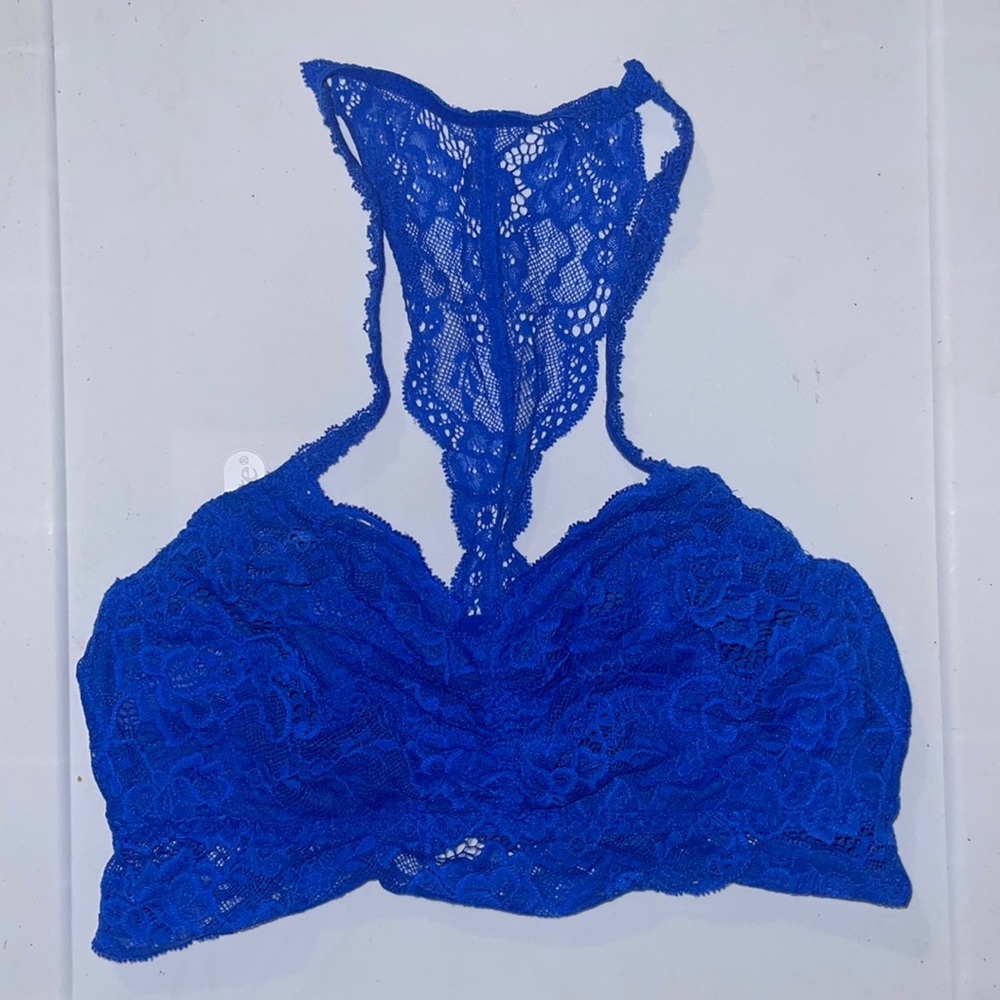Victoria’s Secret PINK Royal Blue Lace Unpadded Halter Style Bralette Size M